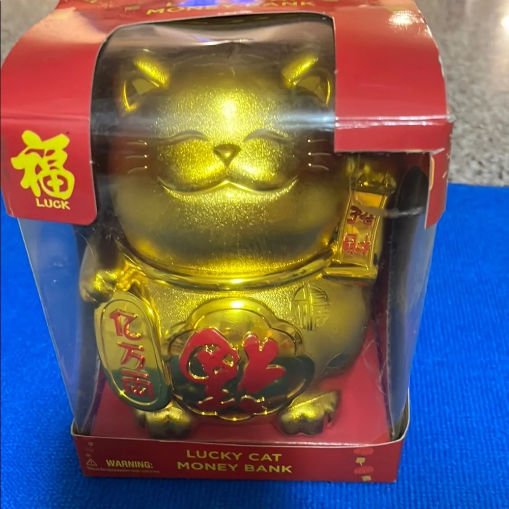 Gold Lucky Cat Bank Figurine